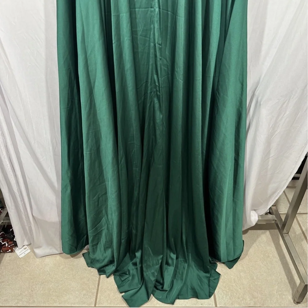 NEW IEENA Mac Duggal [ 16‎ ] Long Sleeve V-Neck A-Line Gown Emerald Green - Picture 15 of 16